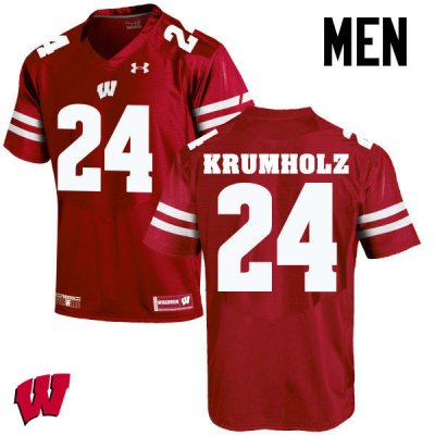 Men's Wisconsin Badgers NCAA #24 Adam Krumholz Red Authentic Under Armour Stitched College Football Jersey VZ31D25TX